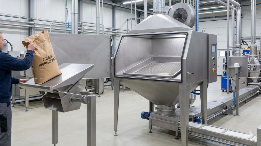 Zakkenstortkabinet met zeef voor veilige en efficiënte verwerking