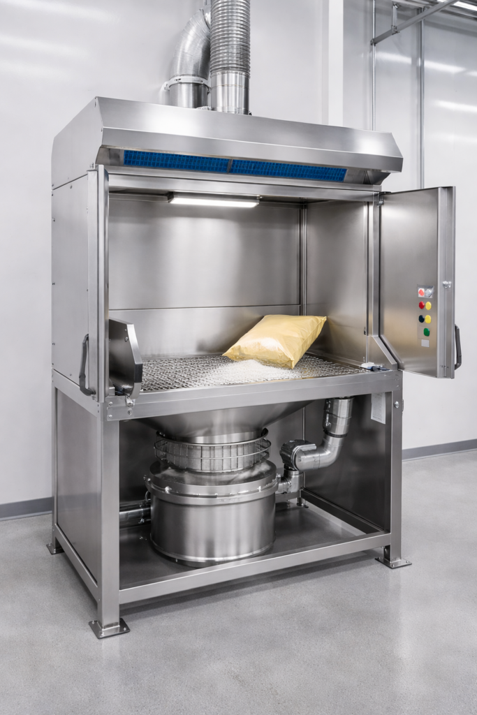 Zakkenstortkabinetten met geïntegreerde zeef