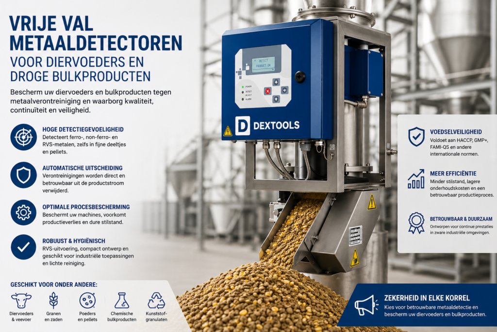 Vrije val metaaldetectoren voor diervoeders en droge bulkproducten