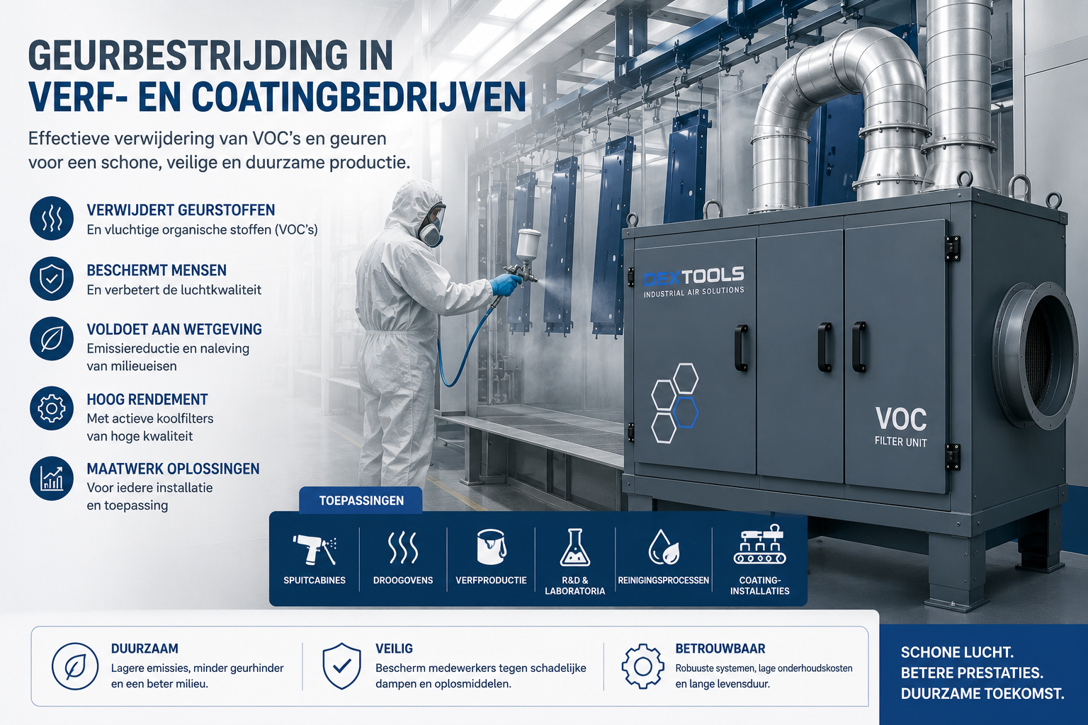 Geurbestrijding in Verf- en Coatingbedrijven VOC-Filters voor Oplosmiddel- en Geuremissies